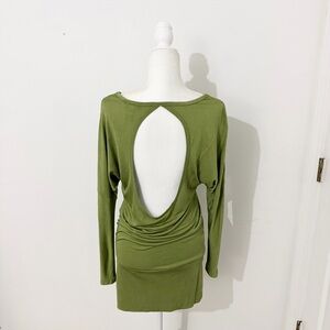 y2k moda international olive green silk backless slouchy top/mini dress